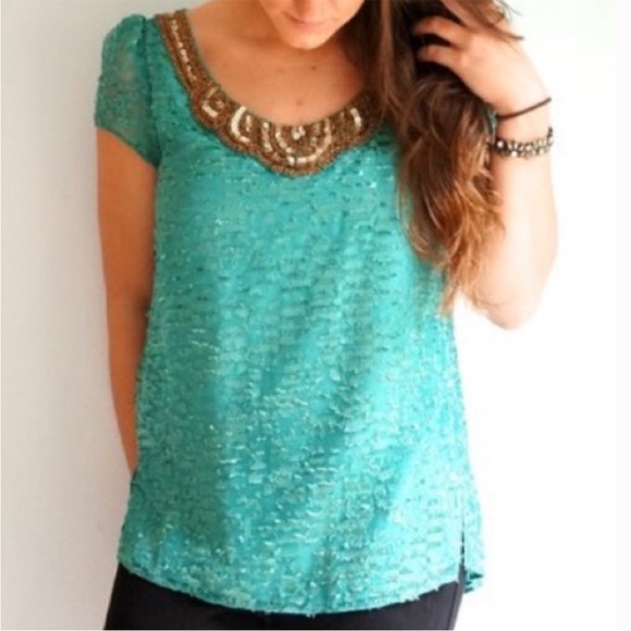ANTHROPOLOGIE Sachin + Babi Carcanet Embellished Top Blouse Size 8 Like new - Picture 8 of 16